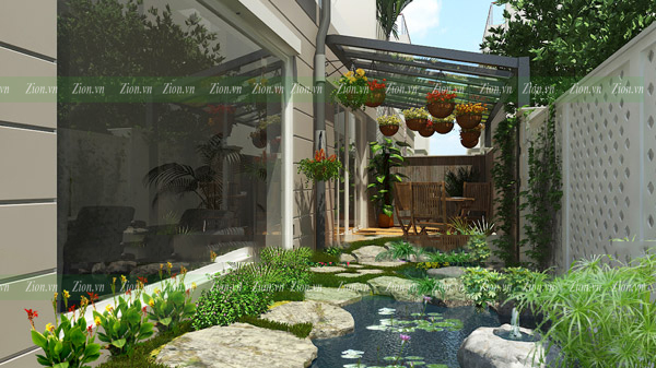 thiết kế sân vườn biệt thự nhiệt đới 