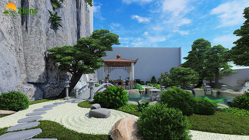Sân vườn biệt thự phong cách Trung Quốc 