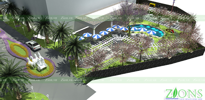 thiết kế cảnh quan sân vườn khách sạn habana thái nguyên 