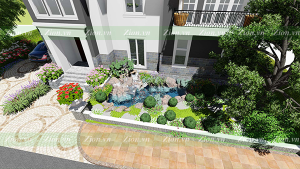 thiết kế sân vườn biệt thự  khu đô thị Palm Garden Việt Hưng