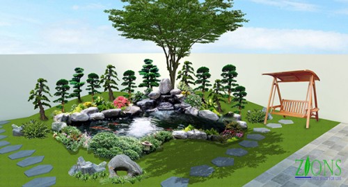 Công Trình Sân Vườn Kết Hợp Hồ Koi Tại Hà Nam  